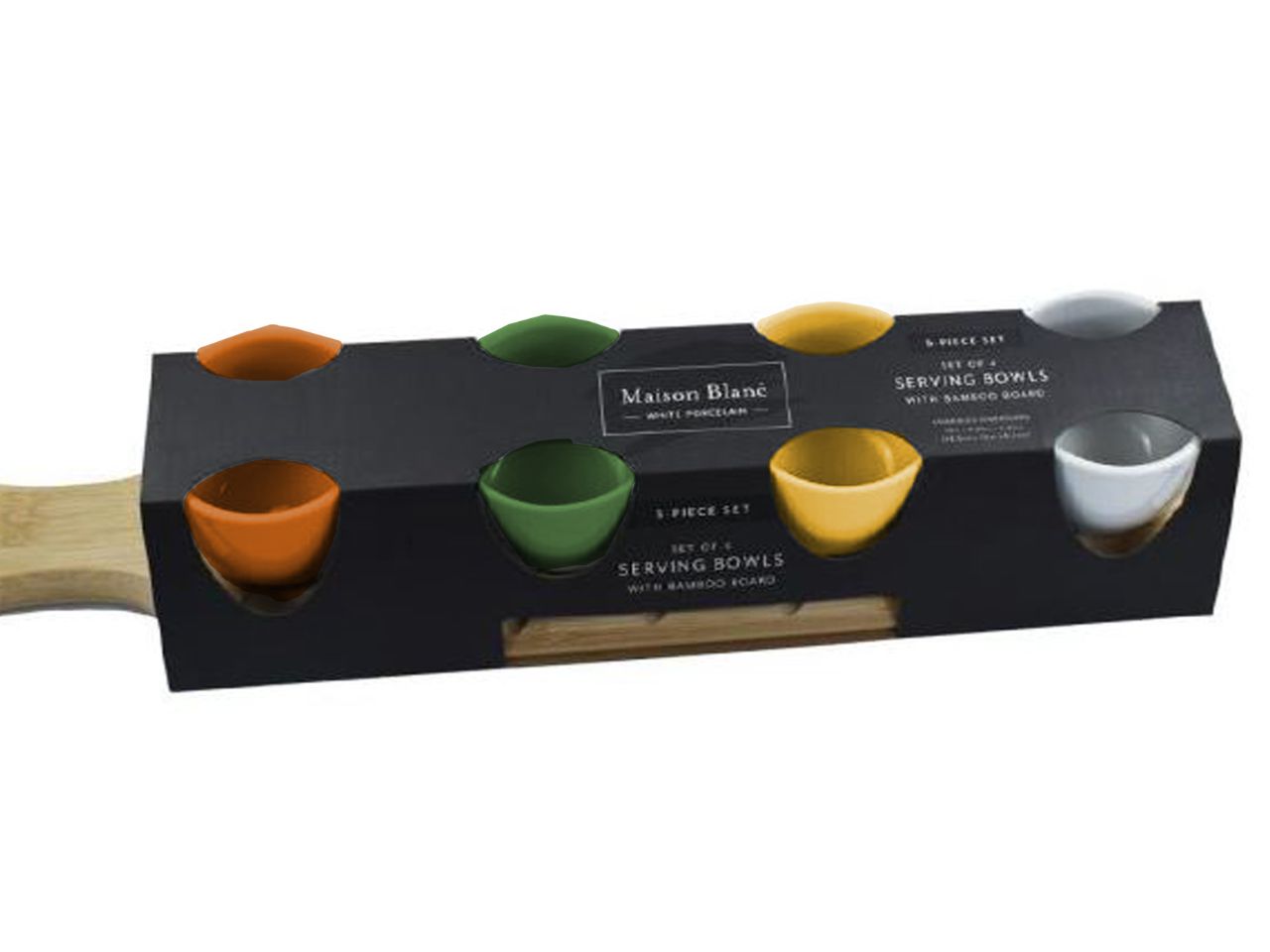 Ciotole ceramica con vassoio in legno set da 4 ciotole 48,5x11x6,5cm