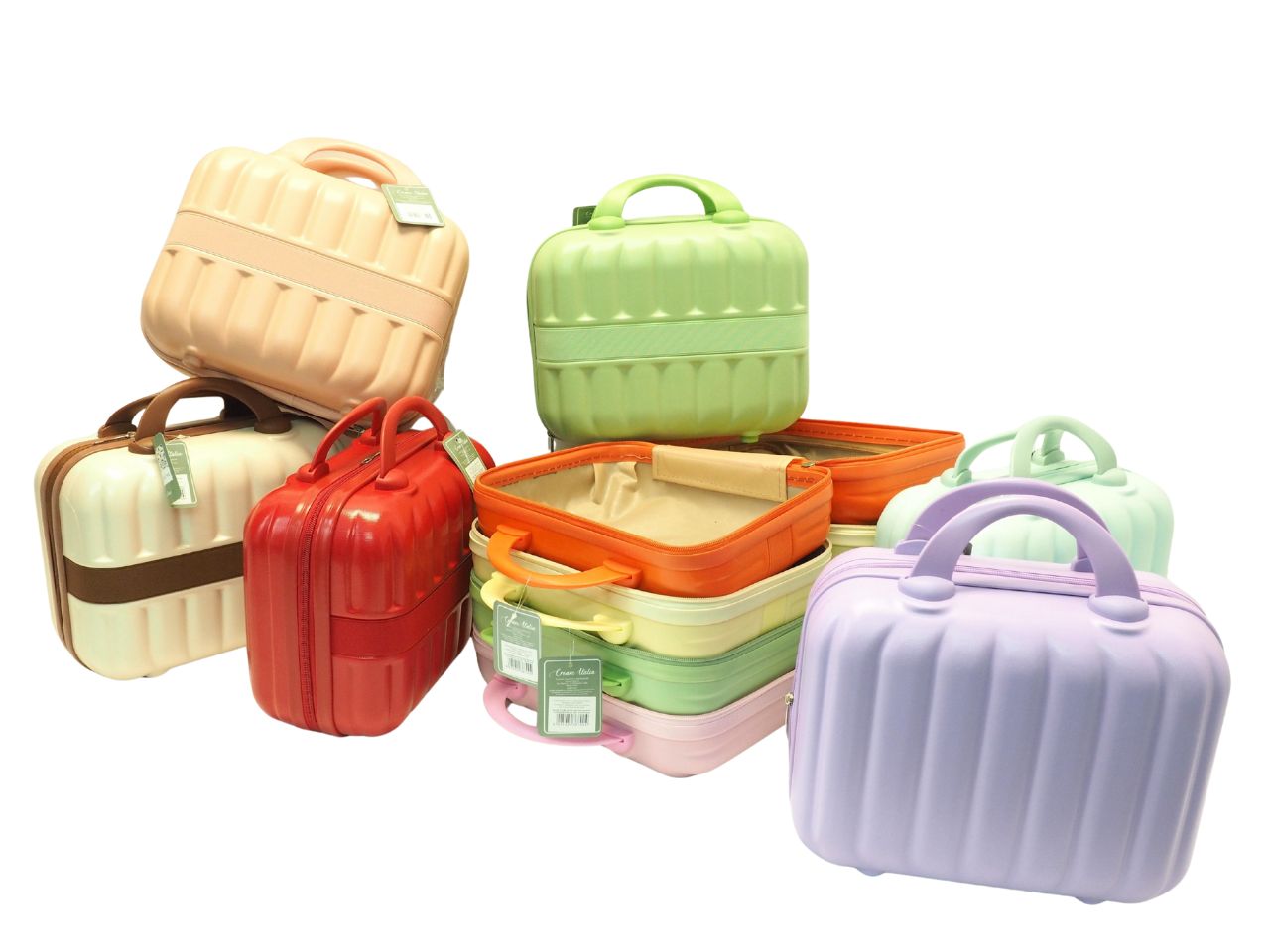 Valigetta/beauty plastica con manico e zip bicolore 23x31x14cm colori assortiti