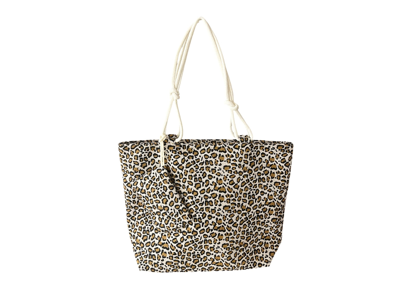 Borsa mare in canvas leopardata marrone con pochette