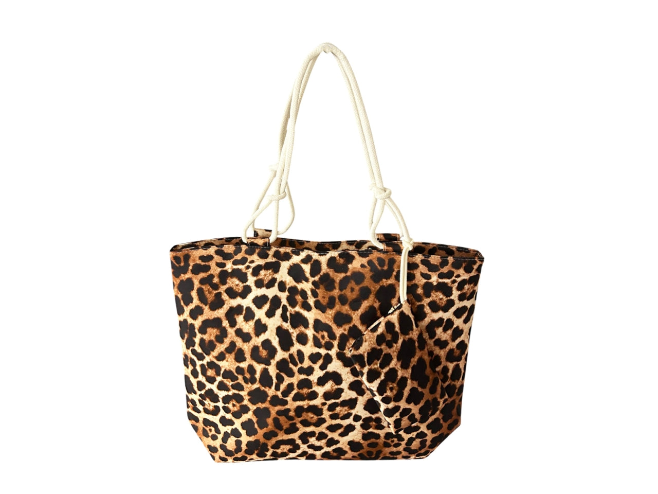 Borsa mare in canvas maculata marrone con pochette