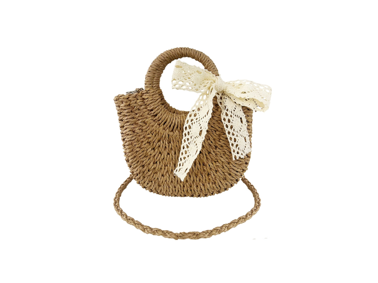 Borsa in paglia piccola con fiocco e tracolla colore naturale