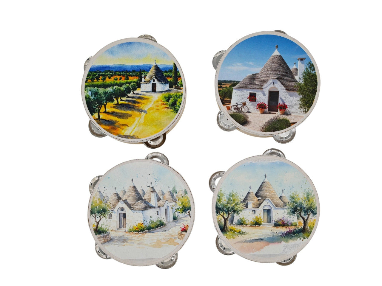 Tamburello 15cm con trulli in 4 assortimenti