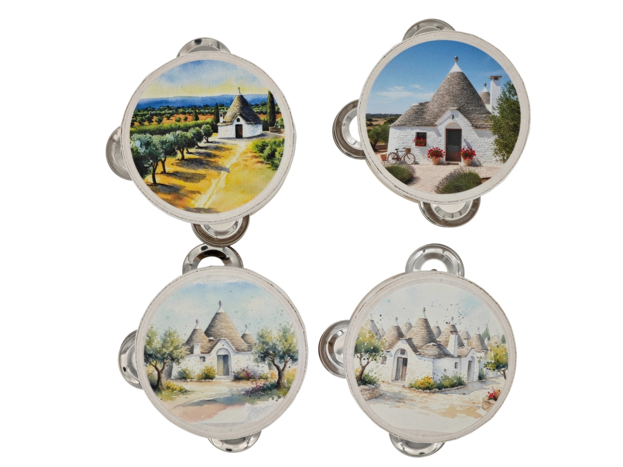 Tamburello 10cm con trulli in 4 assortimenti