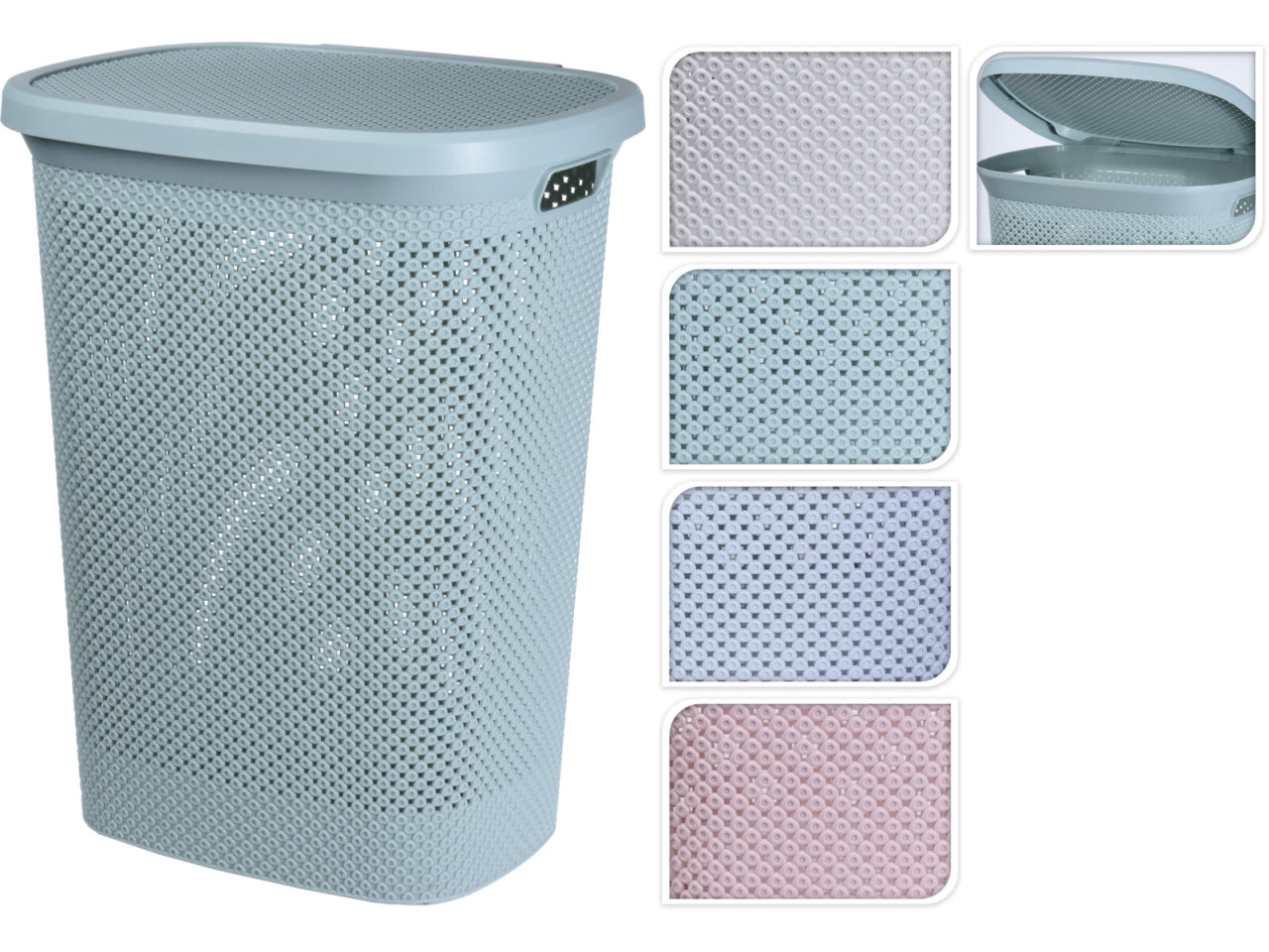 Cesto per il bucato in PP con capacitÃ  di 60lt. Dimensioni 37x46x59,5cm, peso 1610gr Disponibile in 4 colori assortiti: bianco crema, grigio, rosa e menta