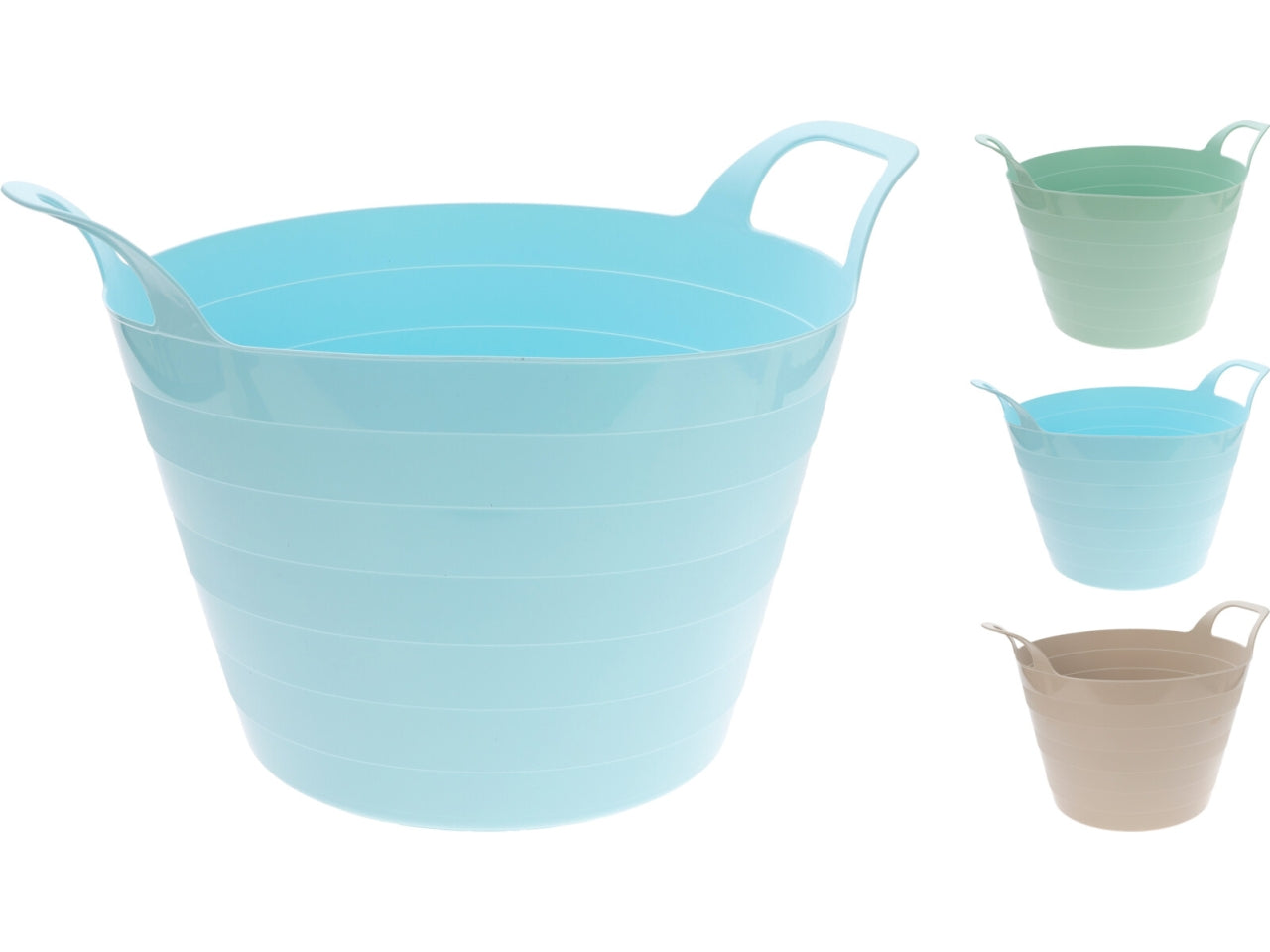 Secchio tondo flessibile da 30lt, dimensioni d.54x37cm. Disponibile in 3 colori assortiti.