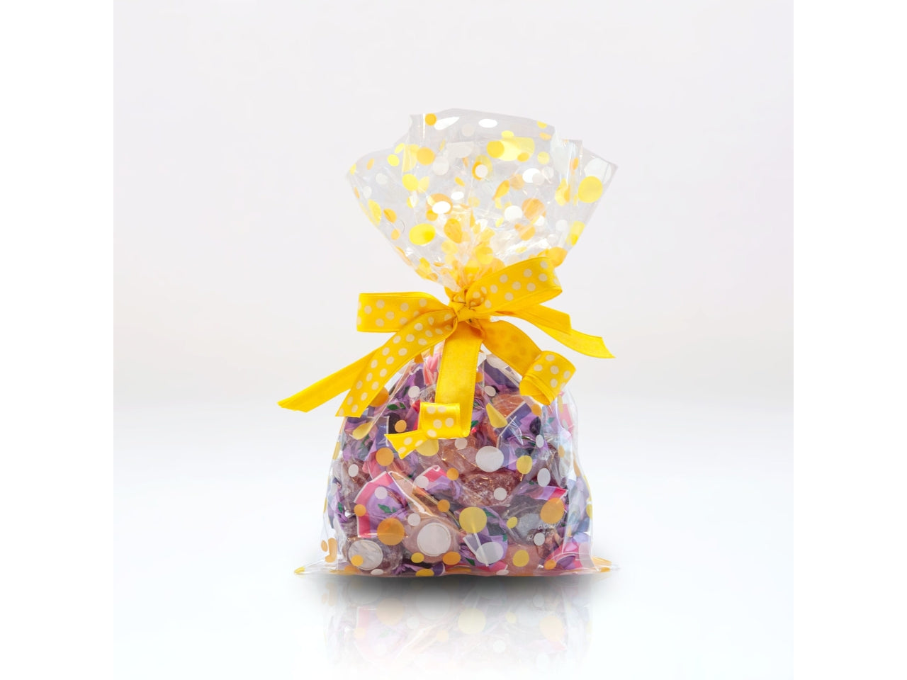 Buste Bubbles per alimenti 10x20cm trasparenti con pois giallo, confezione da 50 Buste