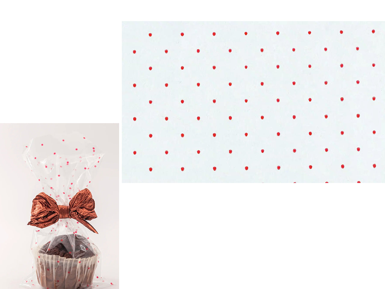 Buste Pois per alimenti 10x20cm trasparenti con pois rossi, confezione 50 Buste