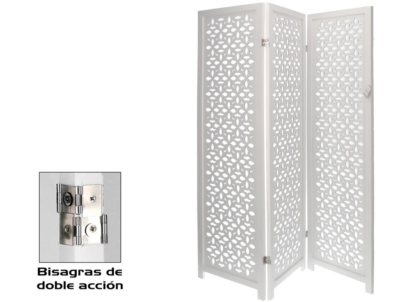 Paravento in legno bianco con 3 ante 170x45cm