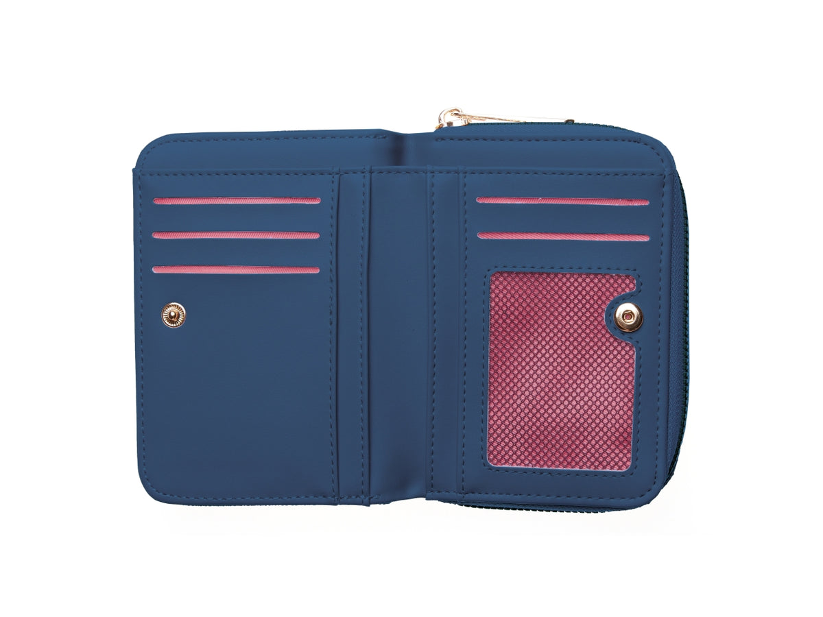 Portafoglio Carrera Bondi a due ante piccolo con zip perimetrale blu