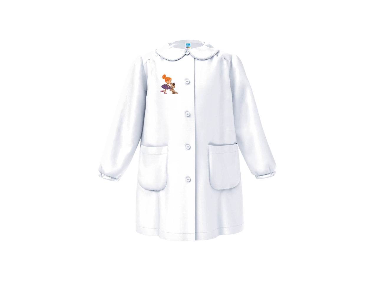 Grembiule asilo bimba bianco con bottoni, taglia 3 anni altezza 98cm