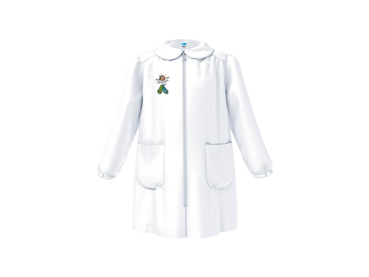 Grembiule asilo bimba bianco con cerniera, taglia 4 anni altezza 104cm