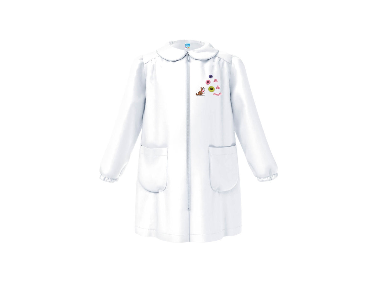Grembiule asilo bimba bianco con cerniera, taglia 4 anni altezza 104cm
