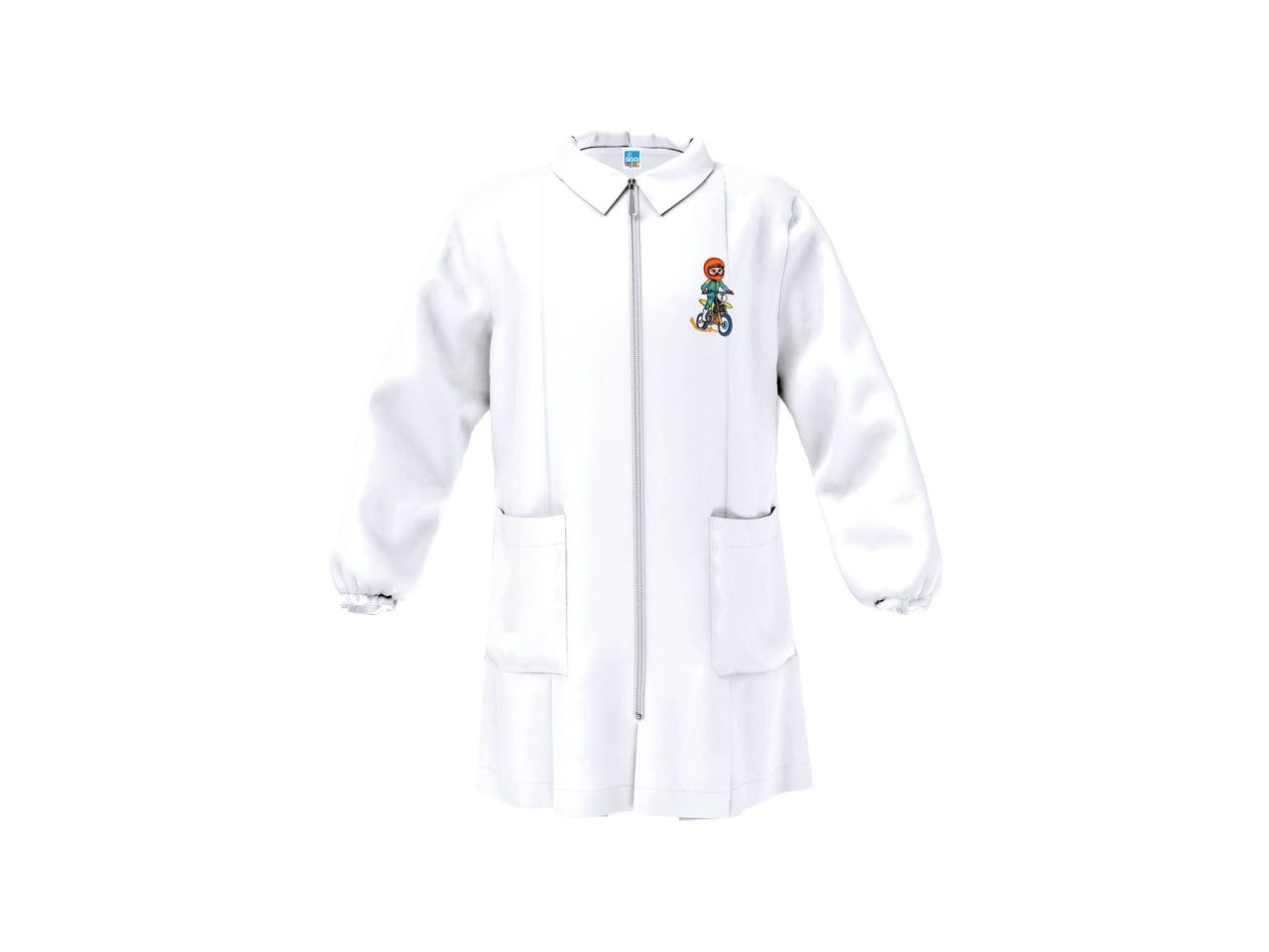 Grembiule asilo bimbo bianco con cerniera, taglia 3 anni altezza 98cm