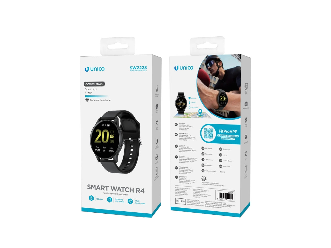 Orologio intelligente rotondo da 1,28 pollici FitPro R4 CE, nero