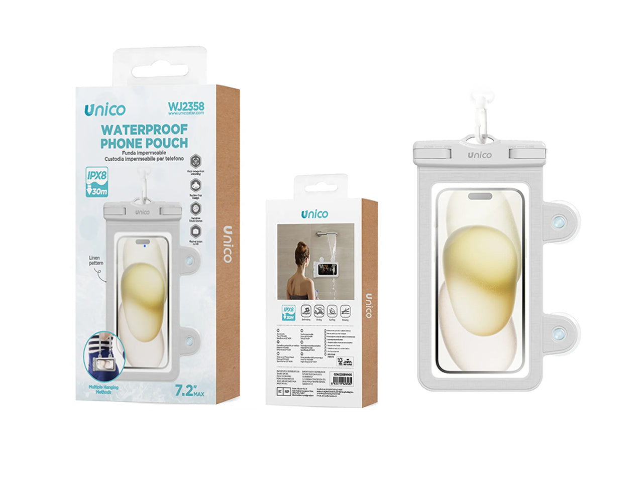 Custodia Impermeabile per Telefono Traversa + Bagno, 2 in 1, Bianco
