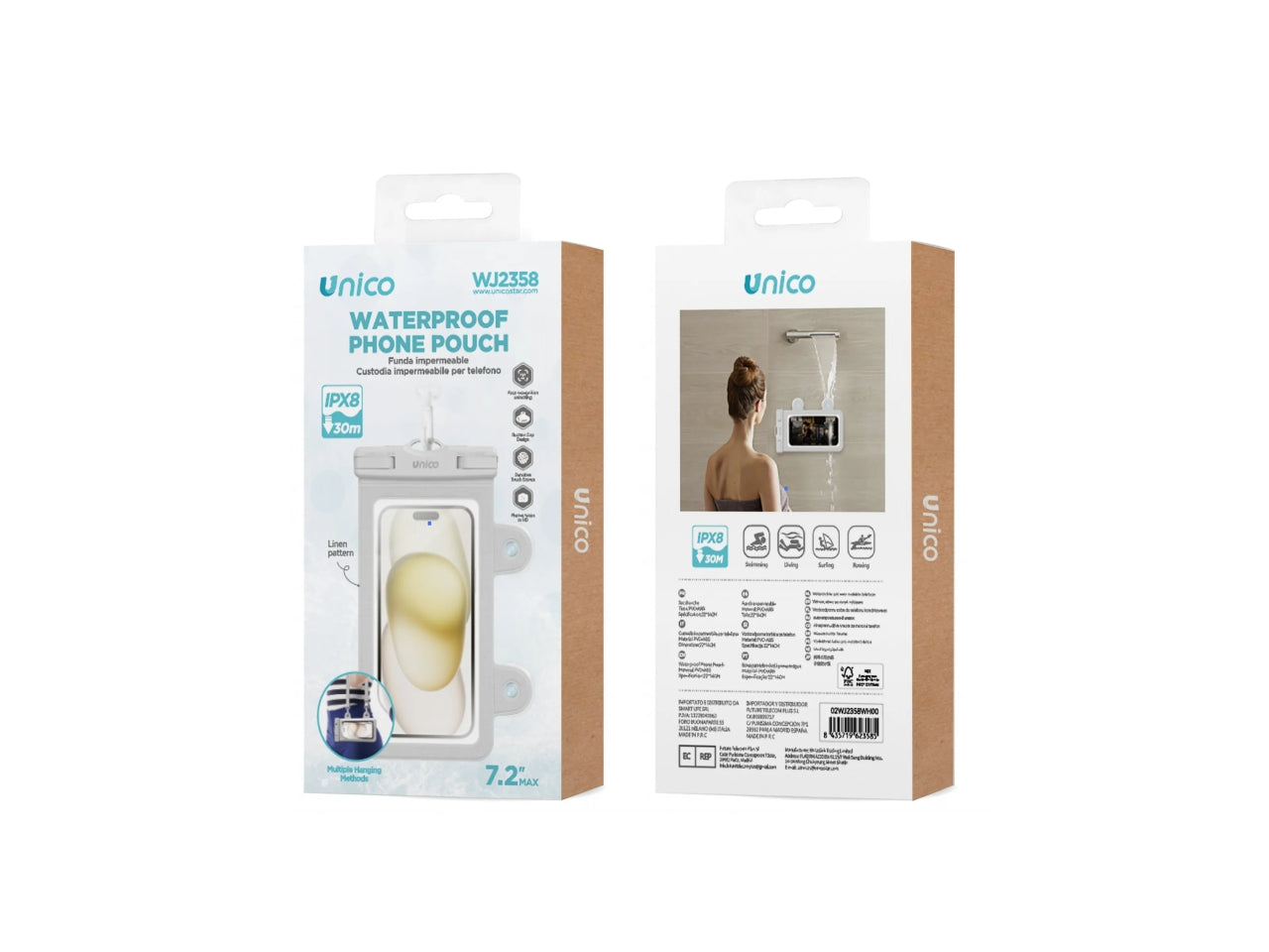 Custodia Impermeabile per Telefono Traversa + Bagno, 2 in 1, Bianco