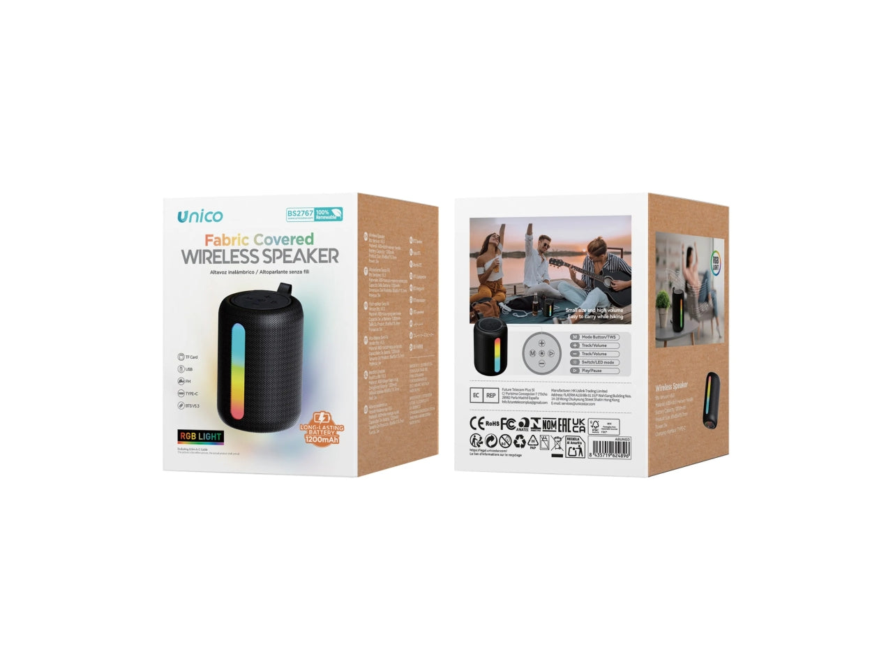 Casse in tessuto, RGB laterale, versione verticale, 3W, nero