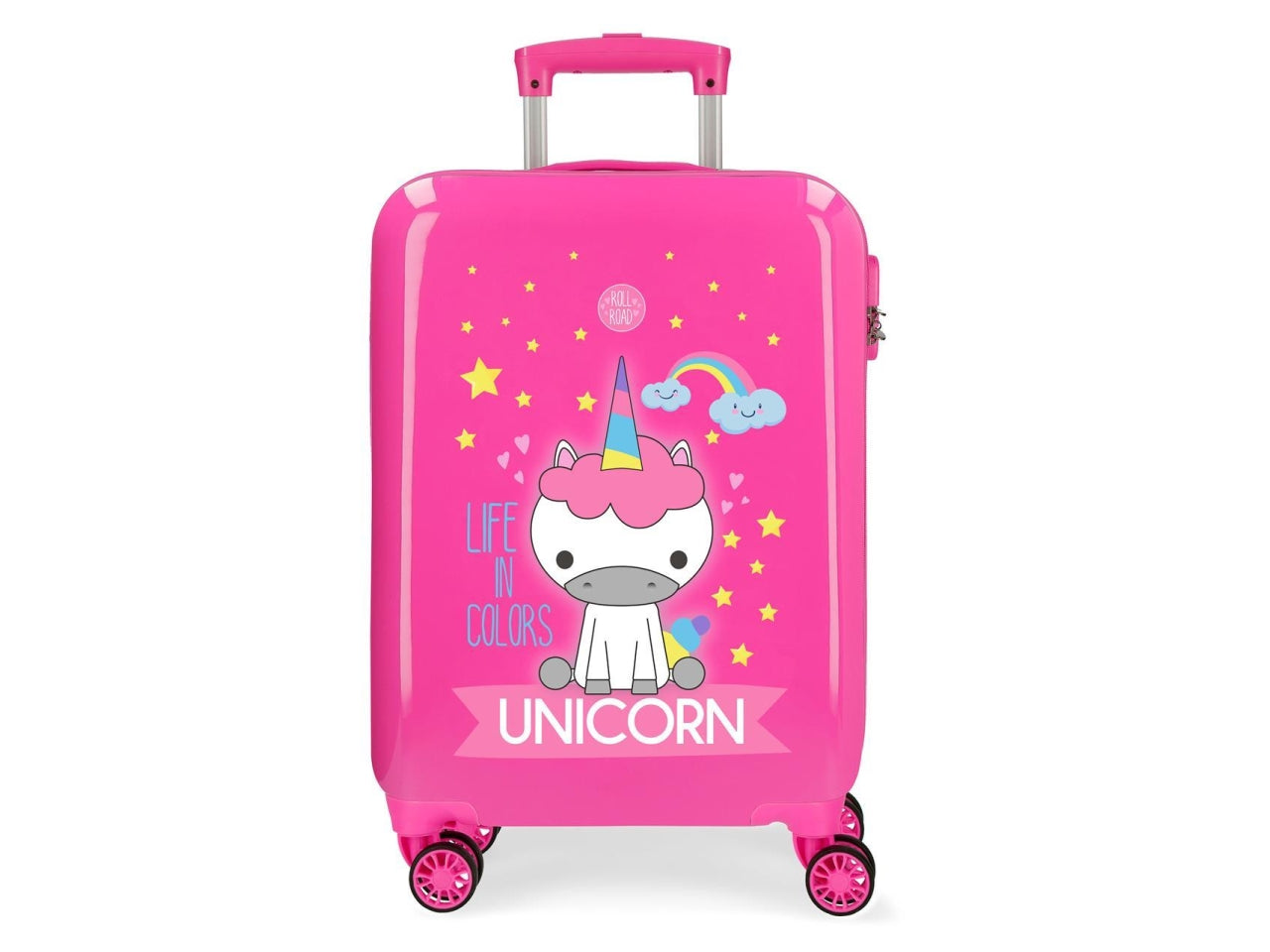 Roll road valigia in abs 55cm 4 ruote little me unicorn