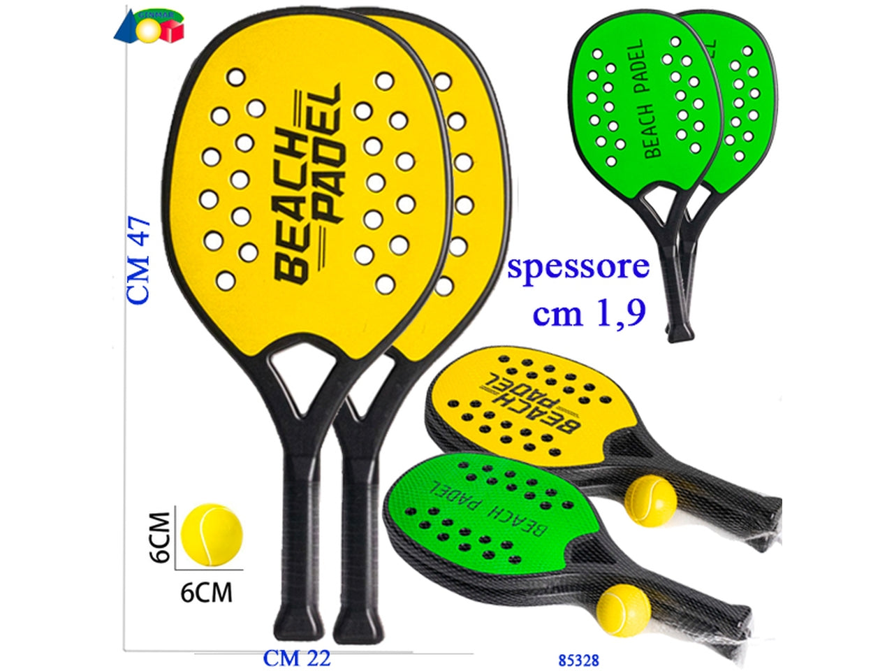 Coppia di racchettoni da padel in plastica con fori palla assortiti