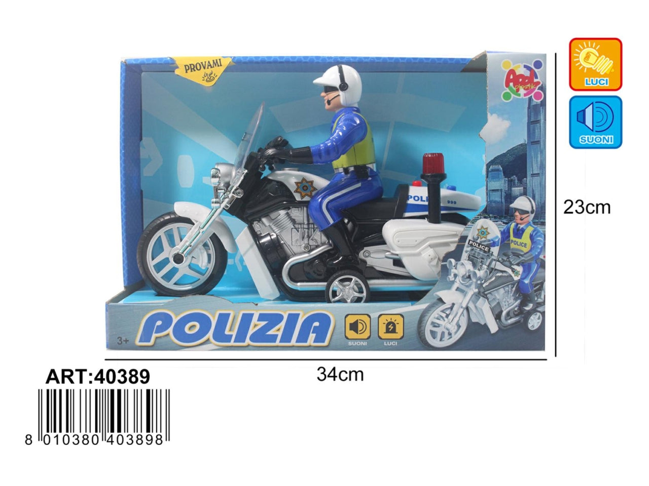 Moto Polizia musicale con poliziotto