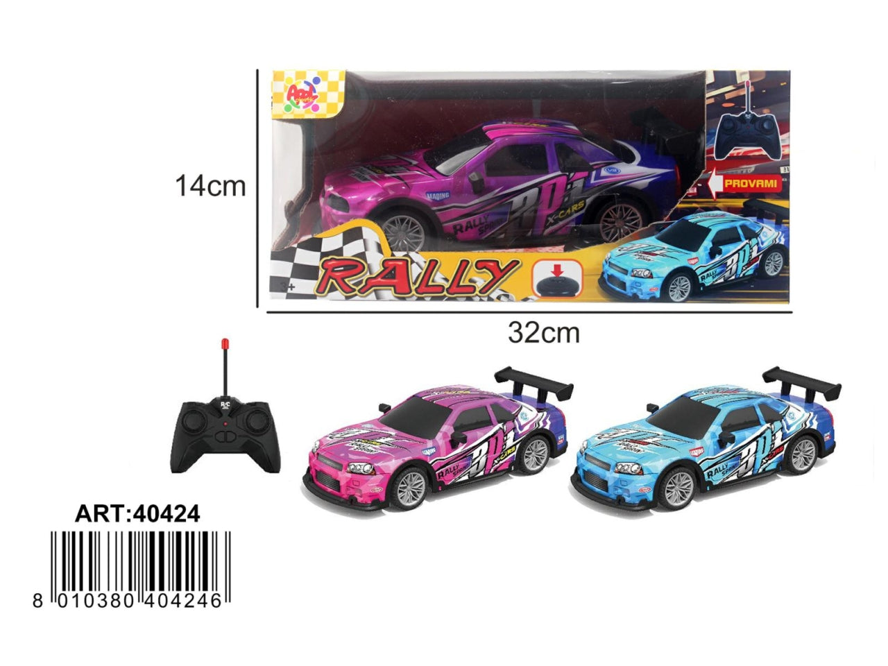 Auto rally con radiocomando e luci in 2 colori assortiti