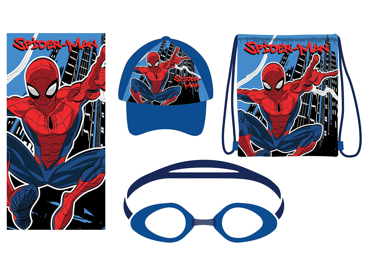 Sacca Spiderman con cappellino, telo e occhialini