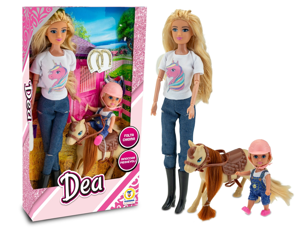 Dea mamma e figlia con pony