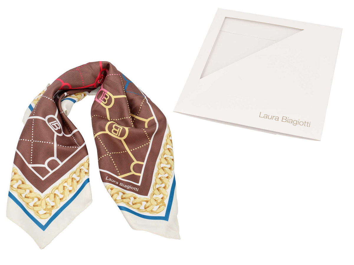 Foulard catena lb multi marrone 53x53cm