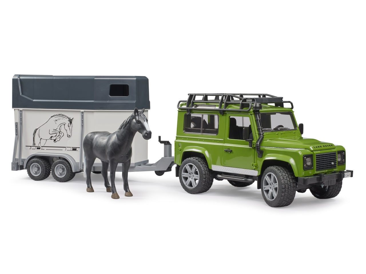 Land rover defender station wagon con rimorchio trasporto con 1 cavallo