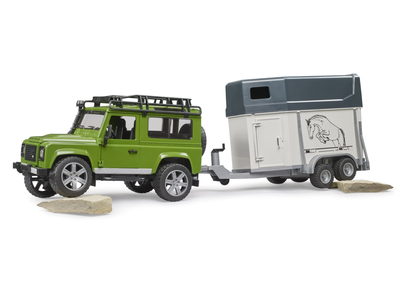 Land rover defender station wagon con rimorchio trasporto con 1 cavallo