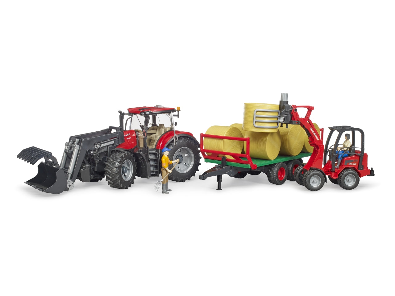 Trattore case ih optum 300 cvx con benna e rimorchio porta balle fieno