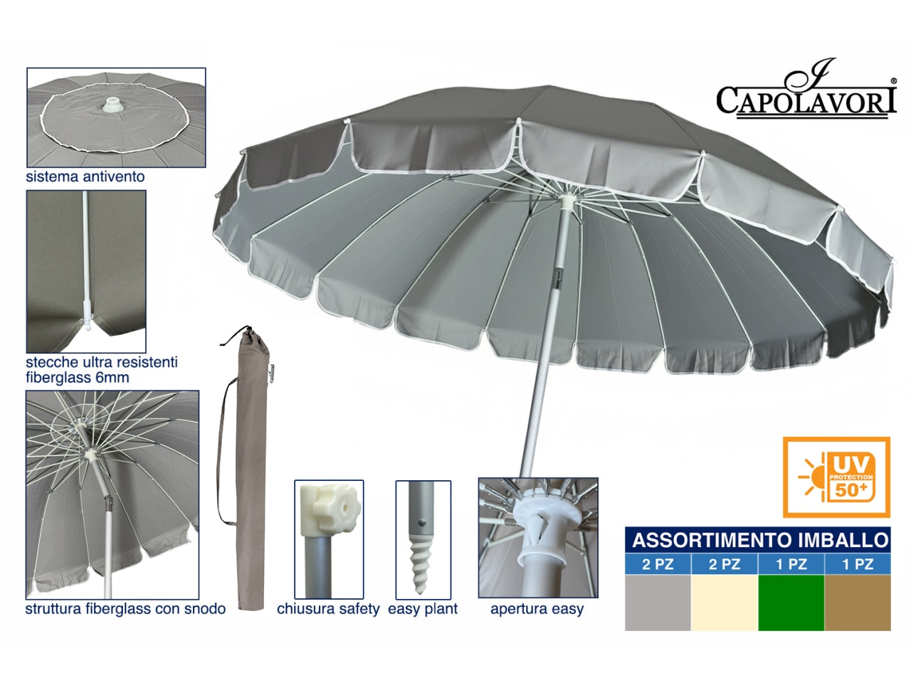 Ombrellone luxury 110x16cm con snodo