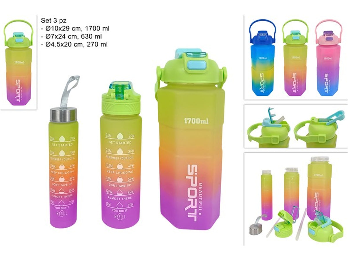 Borracce multicolor set da 3 misure in 3 colori assortiti