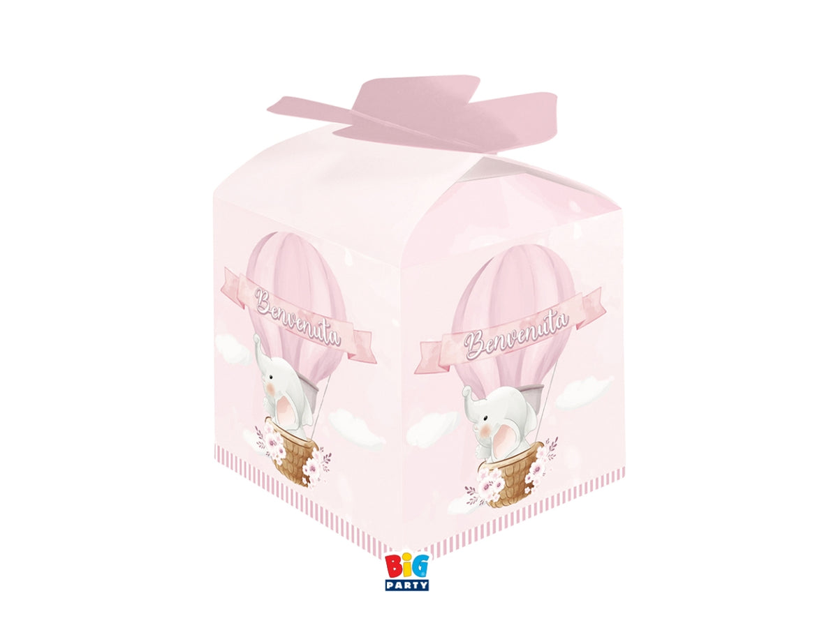 Scatoline portaconfetti Cubetto Fiocco Benvenuta 5x7x5cm set da 10 scatoline