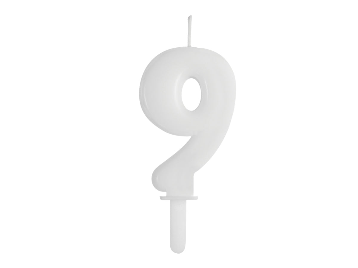 Candelina numero  9 di Cera Tiny Plump Bianco 7cm