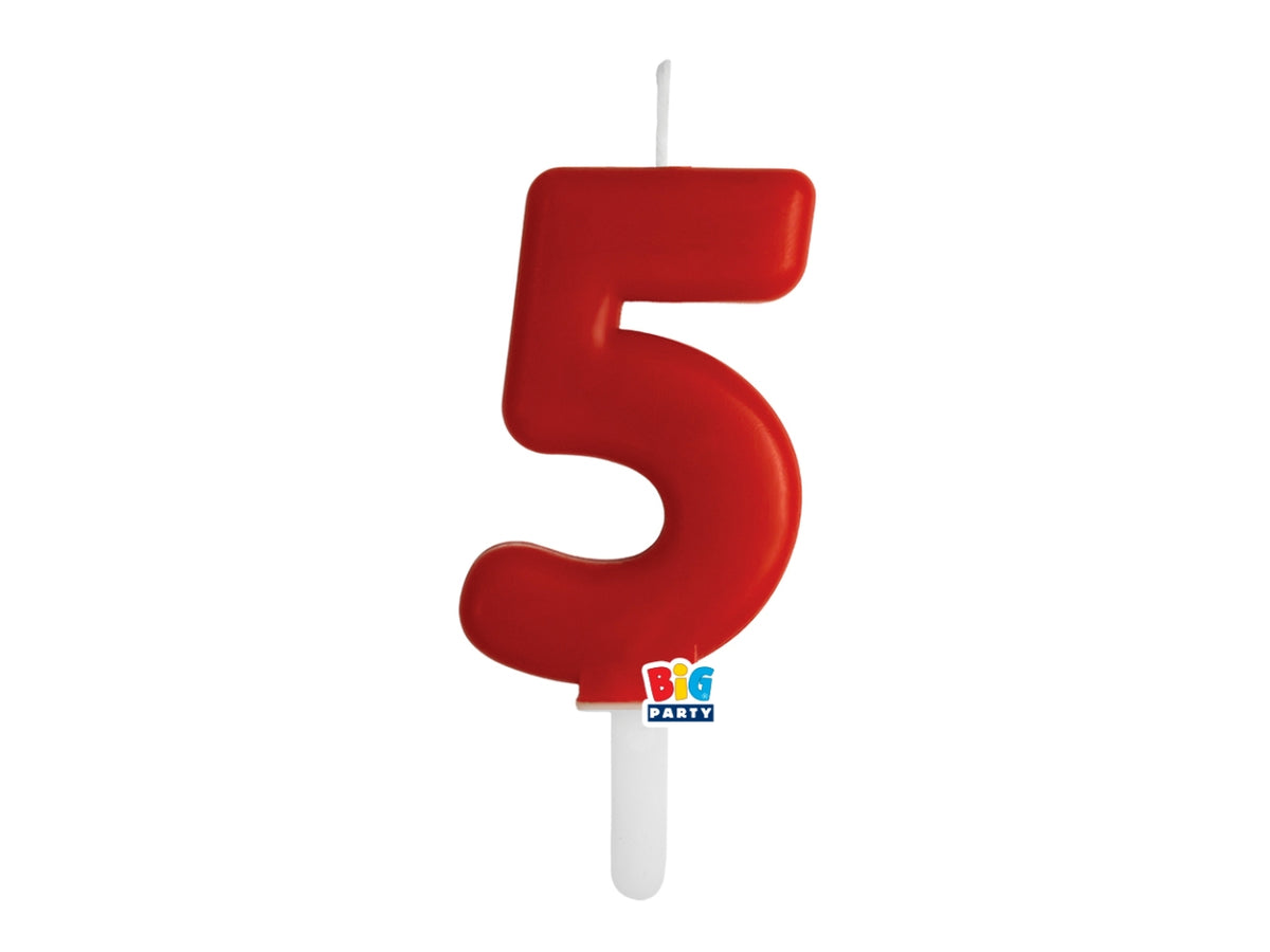 Candelina numero  5 di Cera Tiny Plump Rosso 7cm