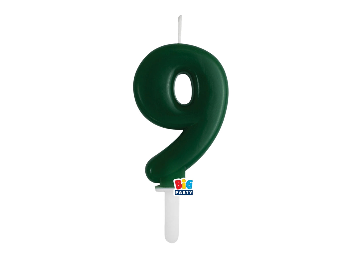 Candelina numero  9 di Cera Tiny Plump Verde Foresta 7cm