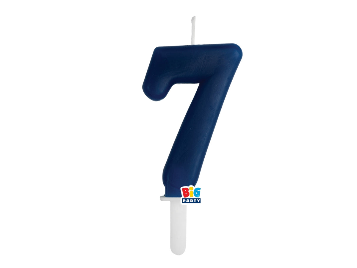 Candelina numero  7 di Cera Tiny Plump Blu Navy 7cm