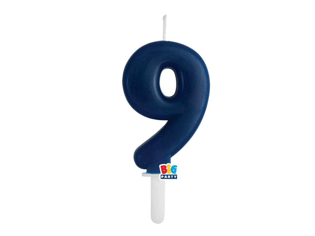 Candelina numero  9 di Cera Tiny Plump Blu Navy 7cm