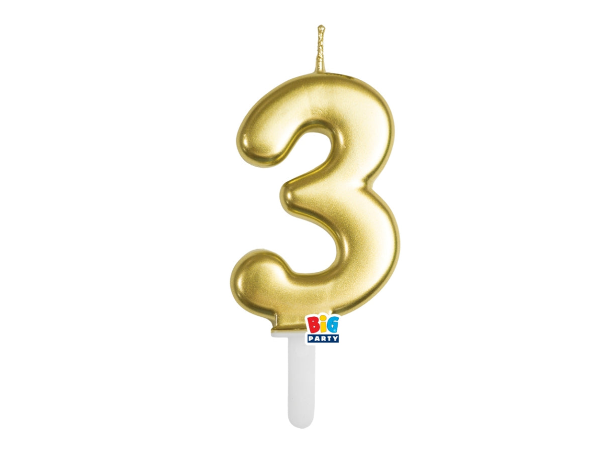 Candelina numero  3 di Cera Tiny Plump Oro Metal 7cm