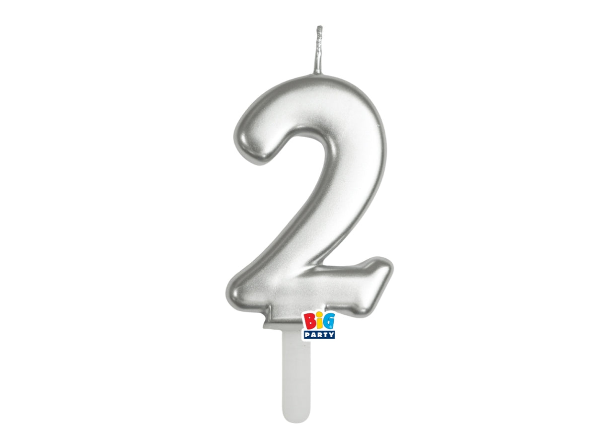 Candelina numero  2 di Cera Tiny Plump Argento Metal 7cm