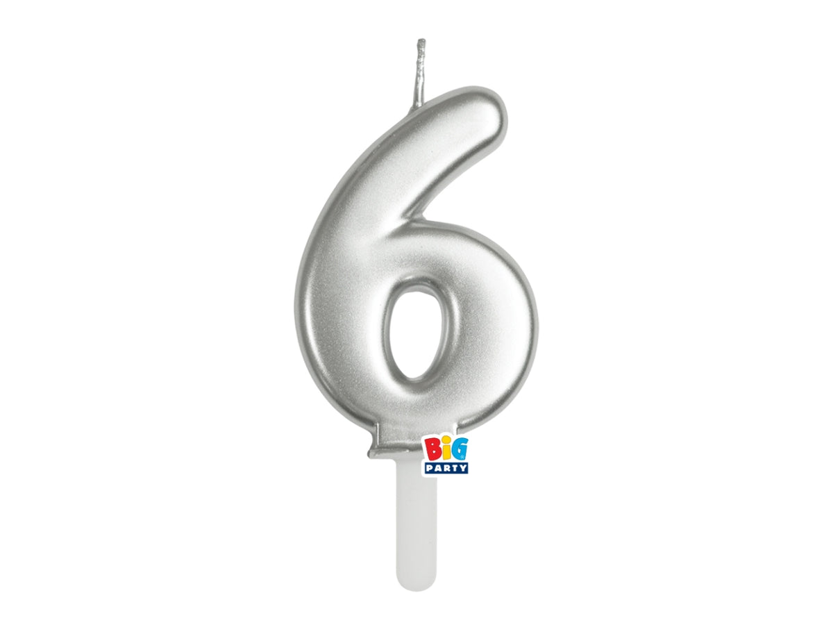 Candelina numero  6 di Cera Tiny Plump Argento Metal 7cm