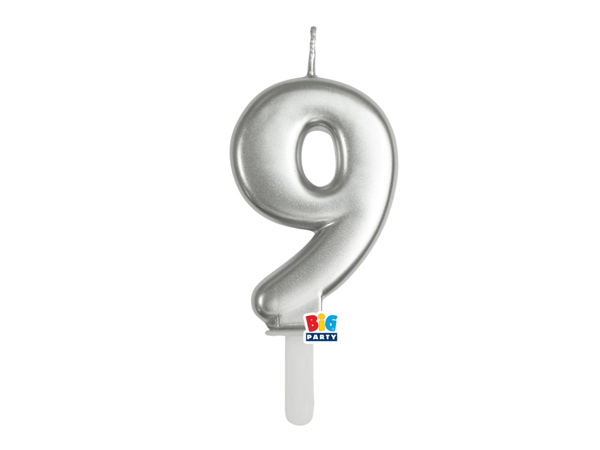 Candelina numero  9 di Cera Tiny Plump Argento Metal 7cm