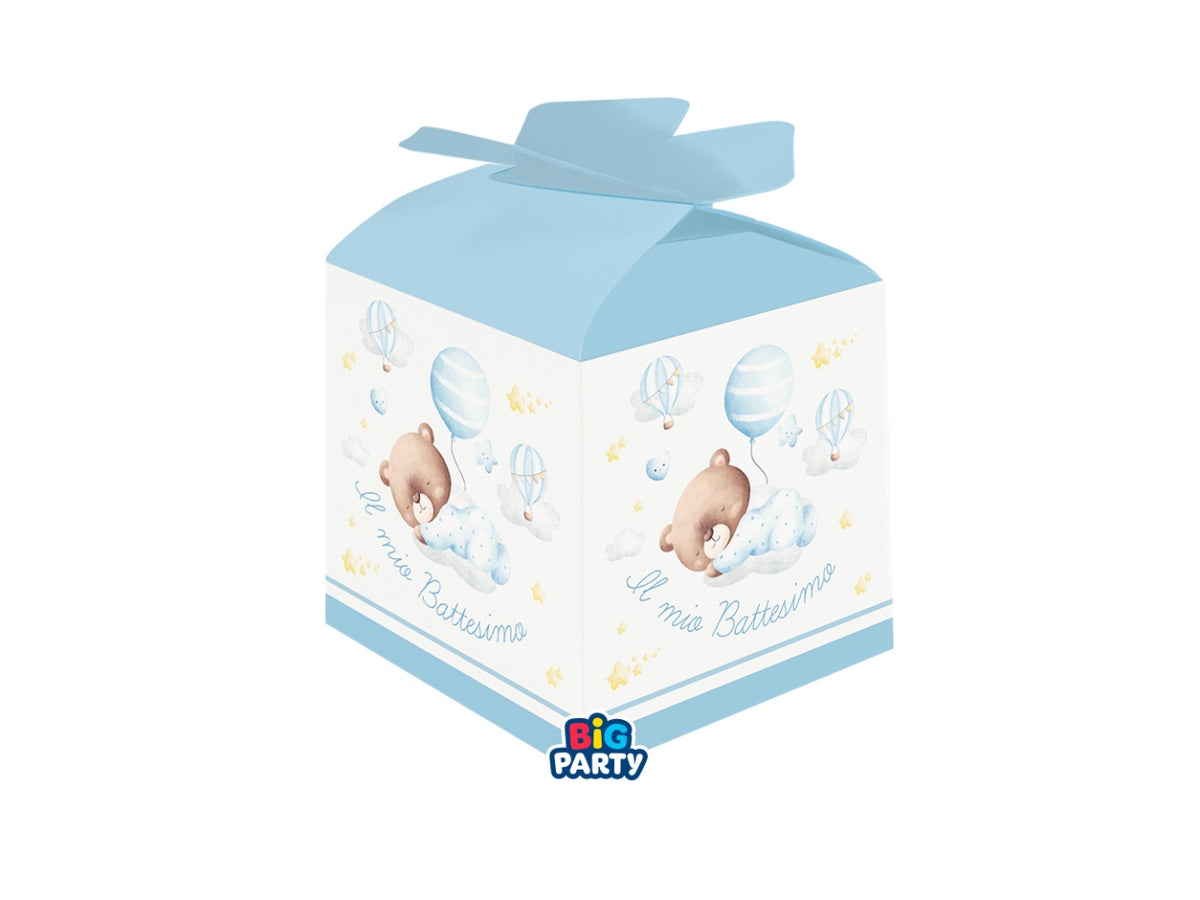 Scatoline portaconfetti Cubetto Fiocco Battesimo Baby Bear Celeste set da 10 scatoline