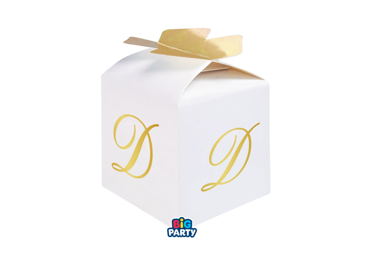 Scatoline portaconfetti Cubetto Fiocco Lettera D Oro set da 10 scatoline