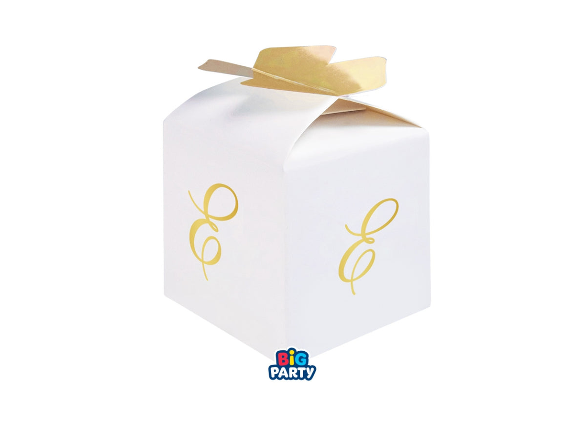 Scatoline portaconfetti Cubetto Fiocco Lettera E Oro set da 10 scatoline