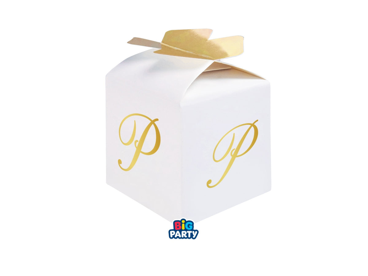Scatoline portaconfetti Cubetto Fiocco Lettera P Oro set da 10 scatoline