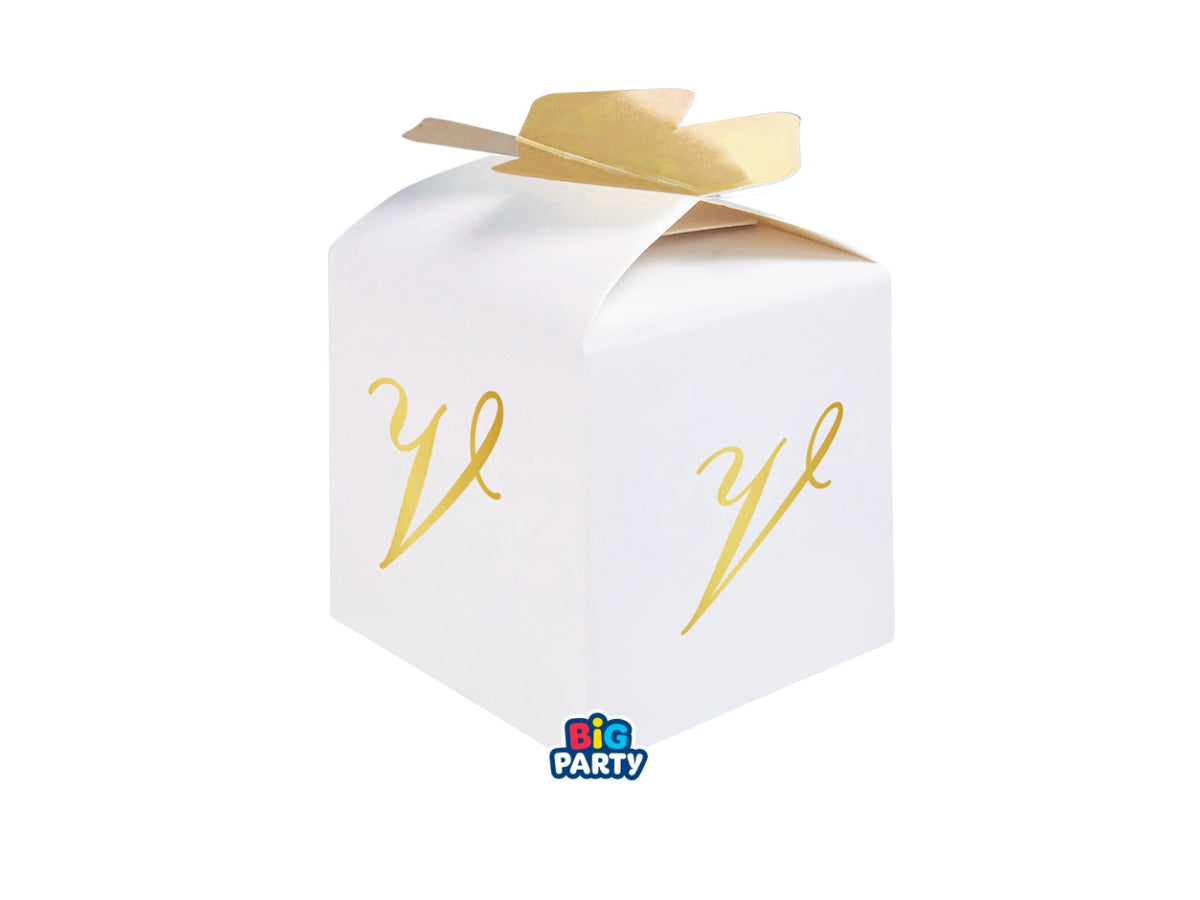 Scatoline portaconfetti Cubetto Fiocco Lettera V Oro set da 10 scatoline
