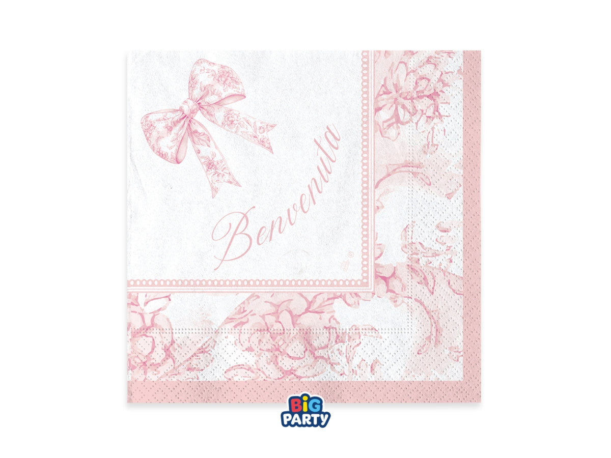Tovaglioli 33x33cm Benvenuta Fiocco Vintage set da 16 tovaglioli