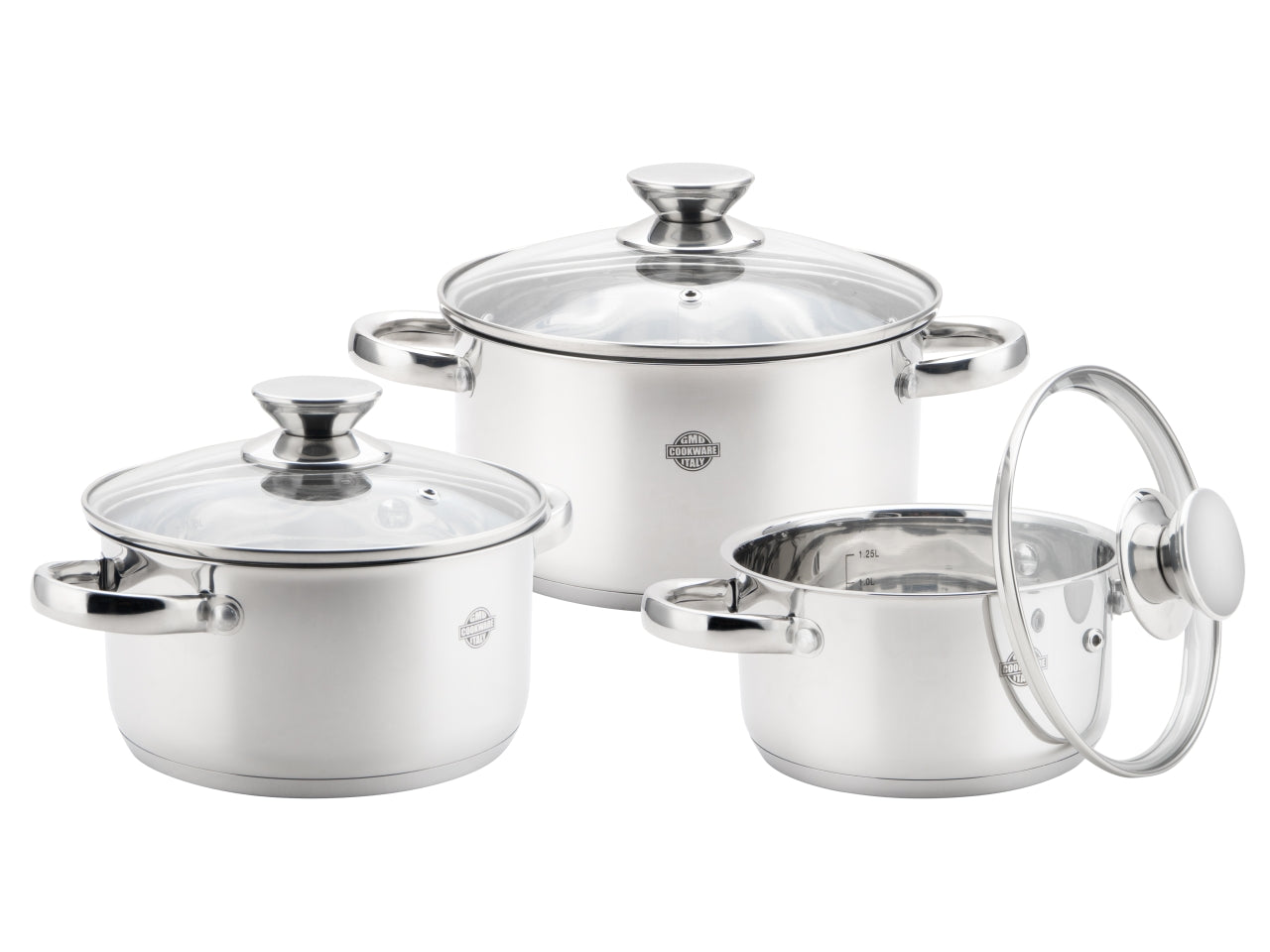 Divinox casseruole 16/18/20cm con coperchio inox 18/10 set da 3 coperchi e 3 casseruole
